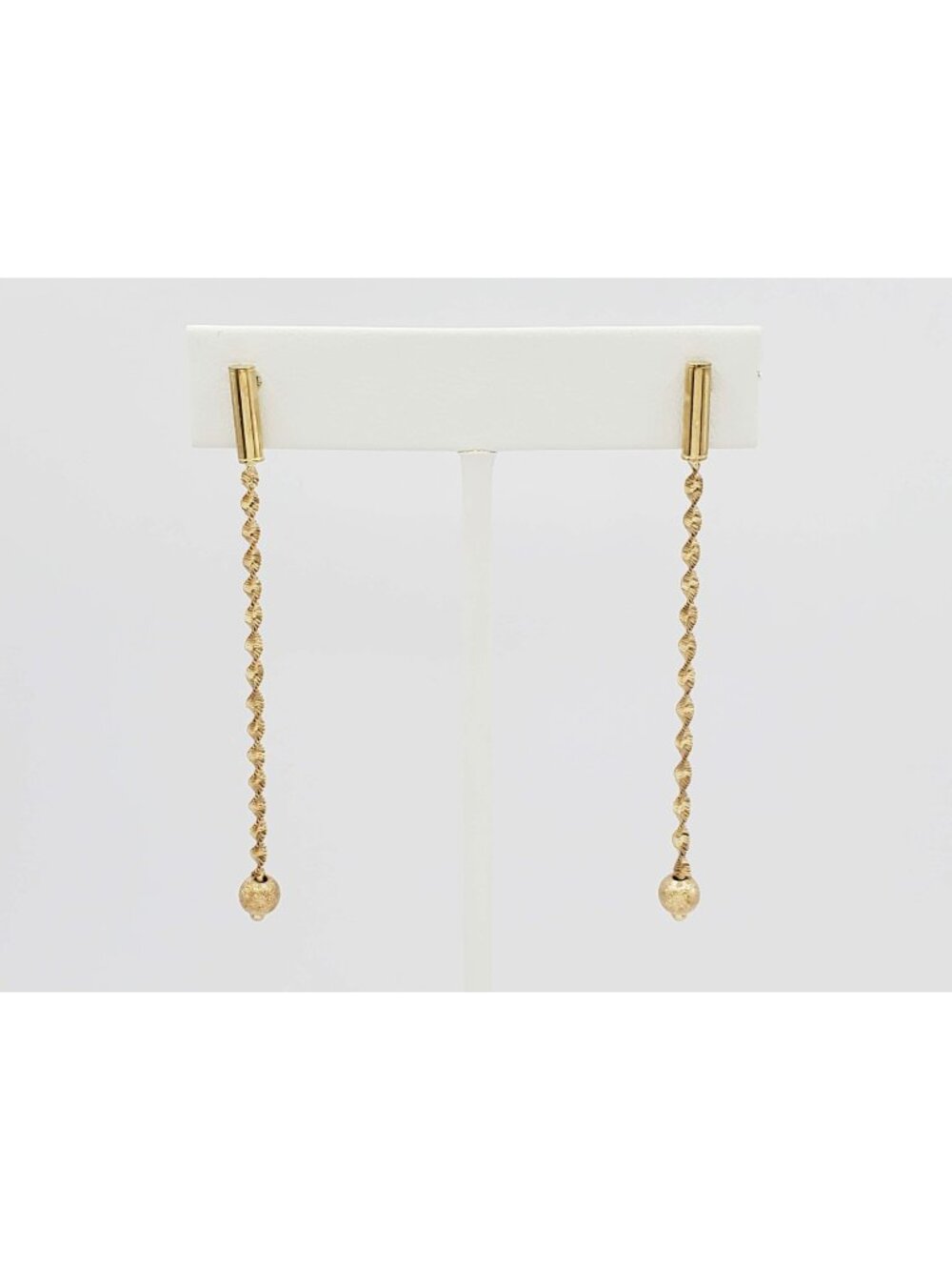 Ball Bead Spiral Dangle Drop Earrings 14k Gold